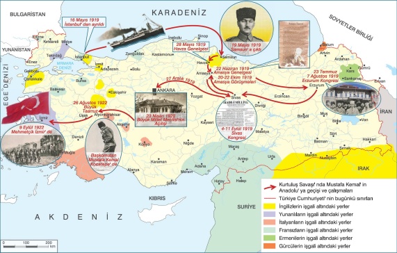 Kurtuluş Savaşı' nda Mustafa Kemal' Anadolu' ya geçişi ve çalışmaları